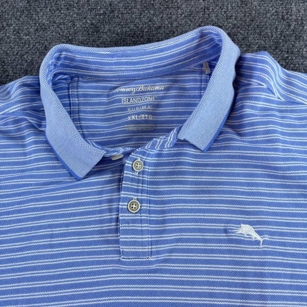 Tommy Bahama Polo Shirt Men XXL Blue White Striped IslandZone Supima Cotton